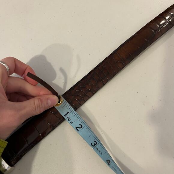 Fossil Brown Embossed Croco Genuine Leather Silver Tipped Belt Size Small - Picture 9 of 11